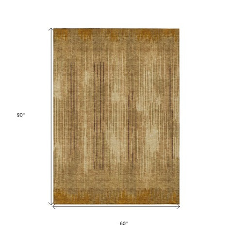 Homeroots 3' Artichoke Green And Ivory Striped Washable Area Rug For Indoor Or Outdoor Spaces, Durable Design 5' X 8' Polyester 593067