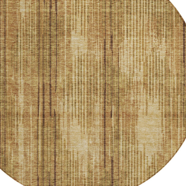 Homeroots 3' Artichoke Green And Ivory Striped Washable Area Rug For Indoor Or Outdoor Spaces, Durable Design 8' Round Polyester 593068