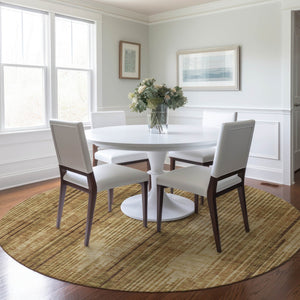 Homeroots 3' Artichoke Green And Ivory Striped Washable Area Rug For Indoor Or Outdoor Spaces, Durable Design 8' Round Polyester 593068