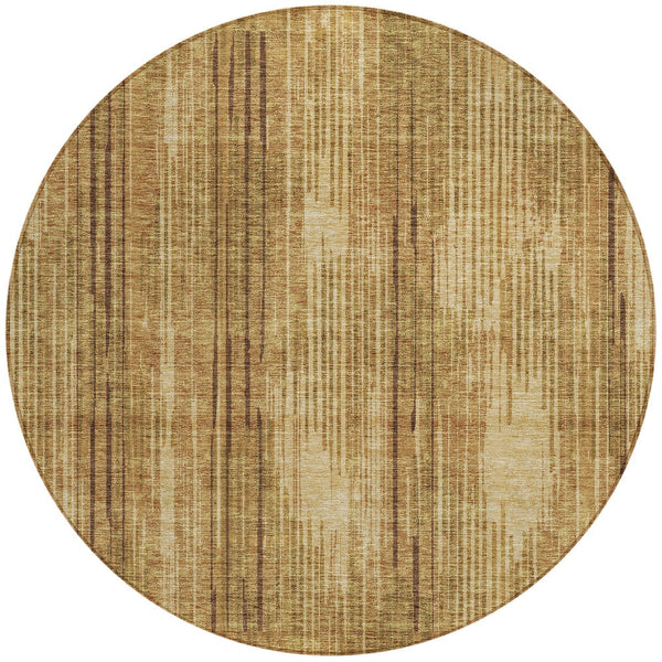 Homeroots 3' Artichoke Green And Ivory Striped Washable Area Rug For Indoor Or Outdoor Spaces, Durable Design 8' Round Polyester 593068