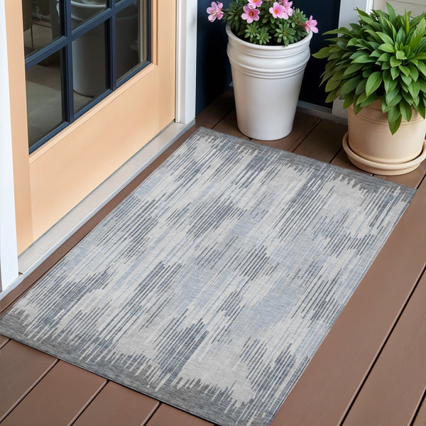 Homeroots 3' Artichoke Green And Ivory Striped Washable Area Rug For Indoor Or Outdoor Spaces, Durable Design 3' X 5' Polyester 593072