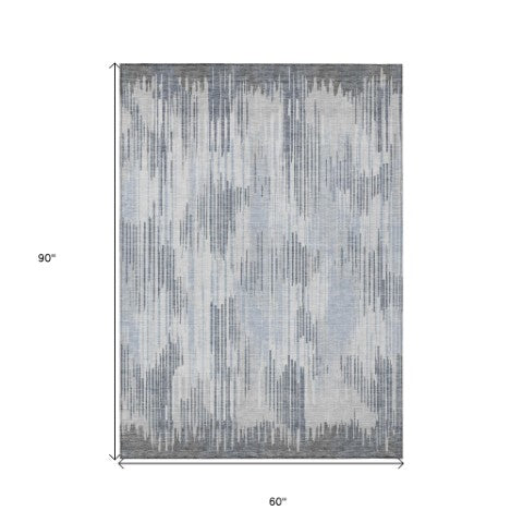 Homeroots 3' Artichoke Green And Ivory Striped Washable Area Rug For Indoor Or Outdoor Spaces, Durable Design 5' X 8' Polyester 593073