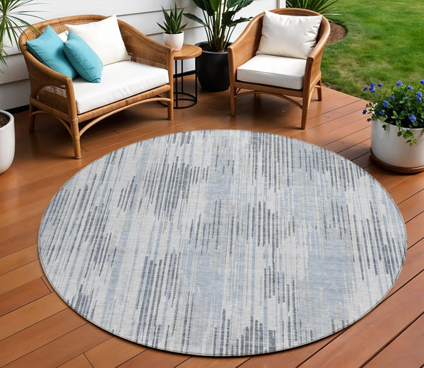 Homeroots 3' Artichoke Green And Ivory Striped Washable Area Rug For Indoor Or Outdoor Spaces, Durable Design 8' Round Polyester 593074