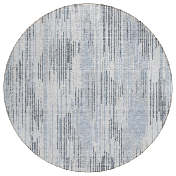 HomeRoots 5' Gray and Ivory Striped Indoor Outdoor Area Rug - Stylish, Washable, Durable for Every Space 8' Round 593074