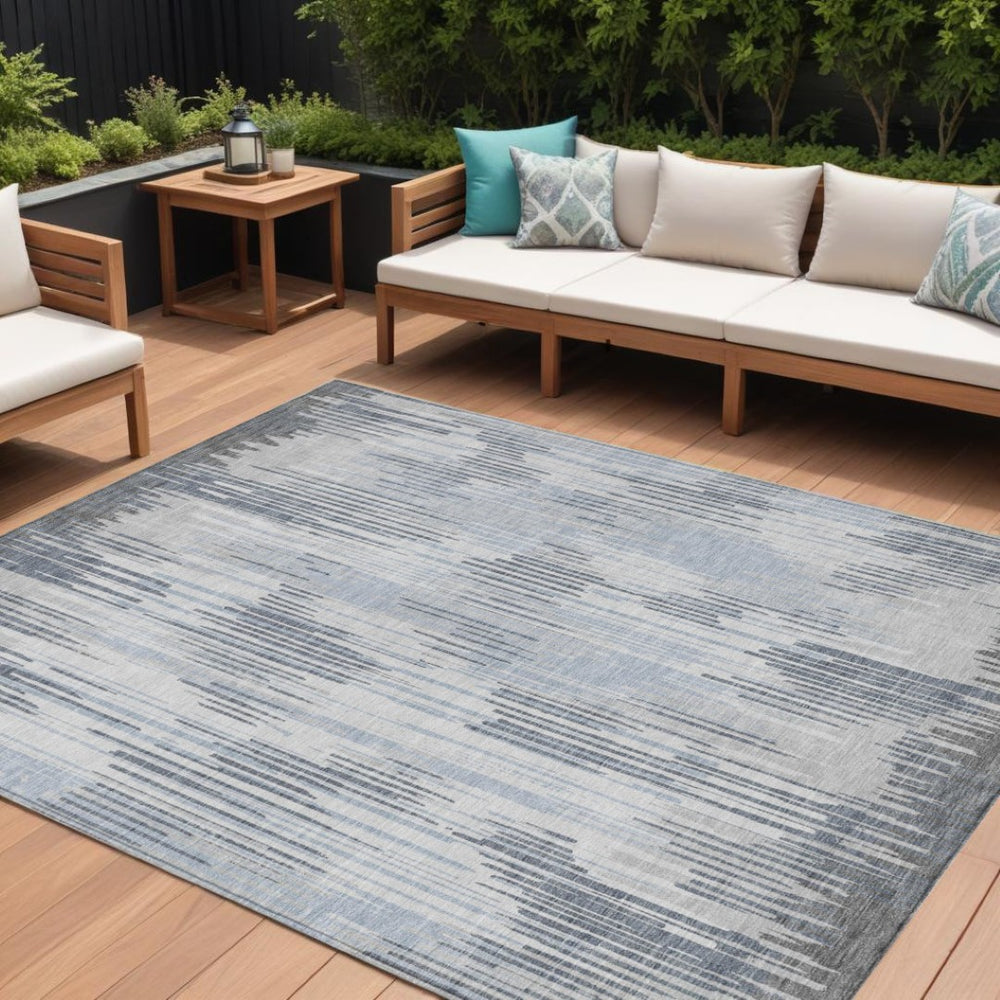 HomeRoots 5' Gray and Ivory Striped Indoor Outdoor Area Rug - Stylish, Washable, Durable for Every Space 8' X 10' 593075