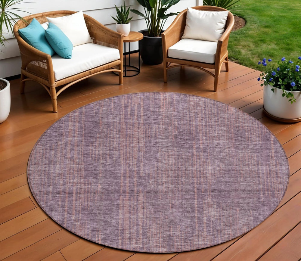 HomeRoots 5' Striped Mauve and Dark Purple Indoor Outdoor Rug – Durable, Machine Washable, Stylish Comfort 8' Round 593080