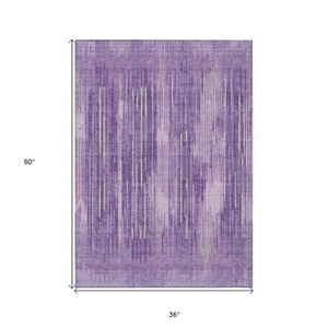 Homeroots 3' Artichoke Green And Ivory Striped Washable Area Rug For Indoor Or Outdoor Spaces, Durable Design 3' X 5' Polyester 593084