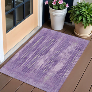 Homeroots 3' Artichoke Green And Ivory Striped Washable Area Rug For Indoor Or Outdoor Spaces, Durable Design 3' X 5' Polyester 593084