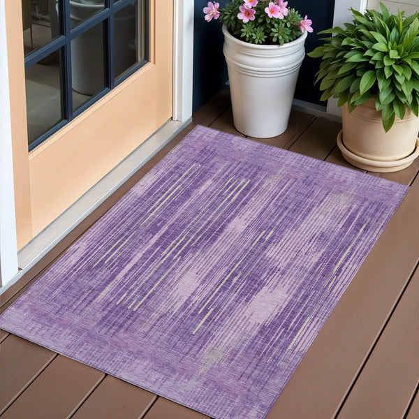 Homeroots 3' Artichoke Green And Ivory Striped Washable Area Rug For Indoor Or Outdoor Spaces, Durable Design 3' X 5' Polyester 593084