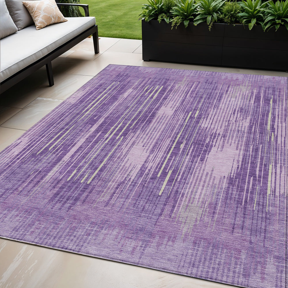 Homeroots 3' Artichoke Green And Ivory Striped Washable Area Rug For Indoor Or Outdoor Spaces, Durable Design 5' X 8' Polyester 593085