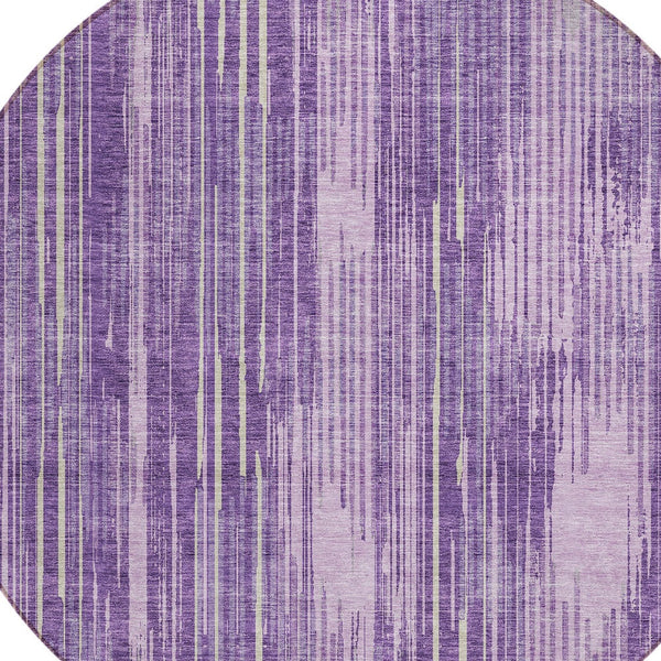 Homeroots 3' Artichoke Green And Ivory Striped Washable Area Rug For Indoor Or Outdoor Spaces, Durable Design 8' Round Polyester 593086