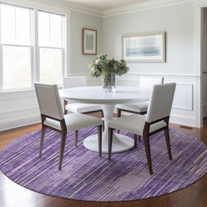 Homeroots 3' Artichoke Green And Ivory Striped Washable Area Rug For Indoor Or Outdoor Spaces, Durable Design 8' Round Polyester 593086