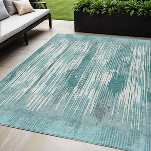 Homeroots 3' Artichoke Green And Ivory Striped Washable Area Rug For Indoor Or Outdoor Spaces, Durable Design 5' X 8' Polyester 593091