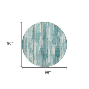 Homeroots 3' Artichoke Green And Ivory Striped Washable Area Rug For Indoor Or Outdoor Spaces, Durable Design 8' Round Polyester 593092