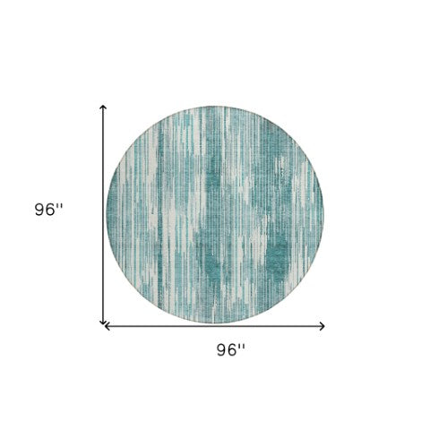 Homeroots 3' Artichoke Green And Ivory Striped Washable Area Rug For Indoor Or Outdoor Spaces, Durable Design 8' Round Polyester 593092