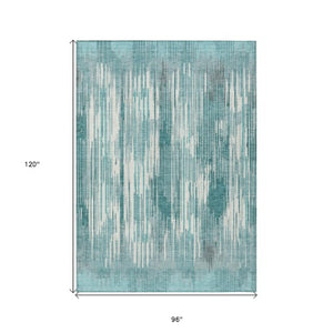 Homeroots 3' Artichoke Green And Ivory Striped Washable Area Rug For Indoor Or Outdoor Spaces, Durable Design 8' X 10' Polyester 593093