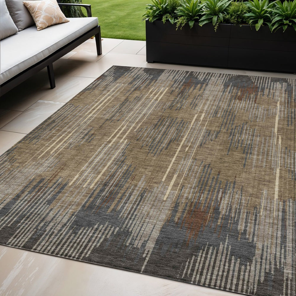 HomeRoots 5' Stylish Taupe Gray and Ivory Striped Washable Area Rug for Indoor and Outdoor High-Traffic Spaces 5' X 8' 593097