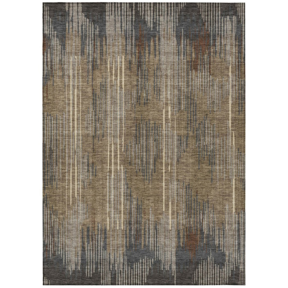 HomeRoots 5' Stylish Taupe Gray and Ivory Striped Washable Area Rug for Indoor and Outdoor High-Traffic Spaces 5' X 8' 593097