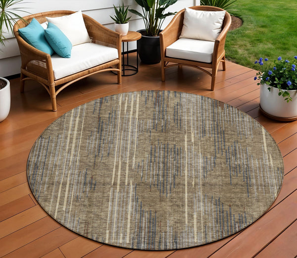 Homeroots 3' Artichoke Green And Ivory Striped Washable Area Rug For Indoor Or Outdoor Spaces, Durable Design 8' Round Polyester 593098