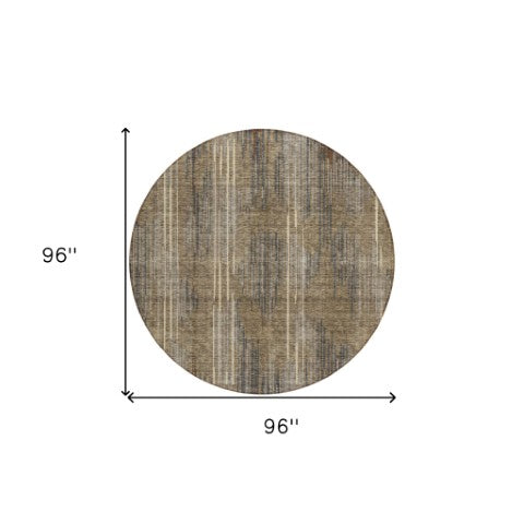 Homeroots 3' Artichoke Green And Ivory Striped Washable Area Rug For Indoor Or Outdoor Spaces, Durable Design 8' Round Polyester 593098