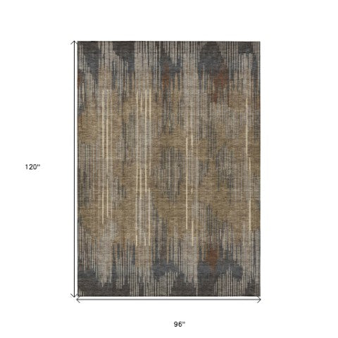 Homeroots 3' Artichoke Green And Ivory Striped Washable Area Rug For Indoor Or Outdoor Spaces, Durable Design 8' X 10' Polyester 593099