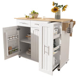 English Elm K&K Kitchen Island With Drop Leaf, Kitchen Storage Cart With 3 Tier Pull Out Cabinet Organizer, Internal Storage Rack, Rolling Kitchen Cart On Wheels With Towel Rack, 2 Drawers, For Kitchen, White