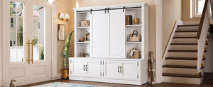 English Elm The Industrial Barn Door Entryway Cabinet with Sliding Rails and 12 Storage Compartments White W1580S00271