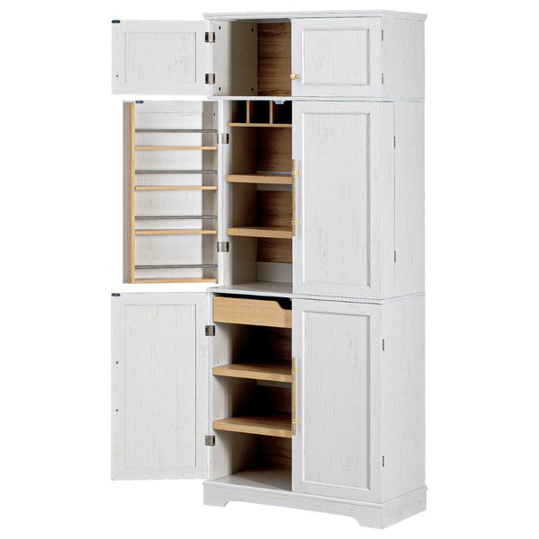 English Elm K&k Farmhouse Pantry Cabinet Tall Freestanding Kitchen Storage with Drawers Shelves White N707P356567W