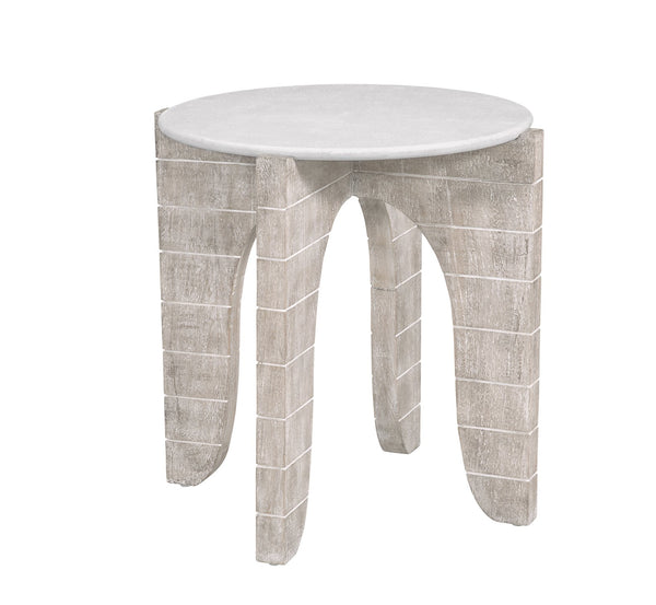 Basset Mirror Bali Round End Table - Coastal Modern Farmhouse Design With Solid Mango Base & Faux Plaster Top White  5931-lr-220