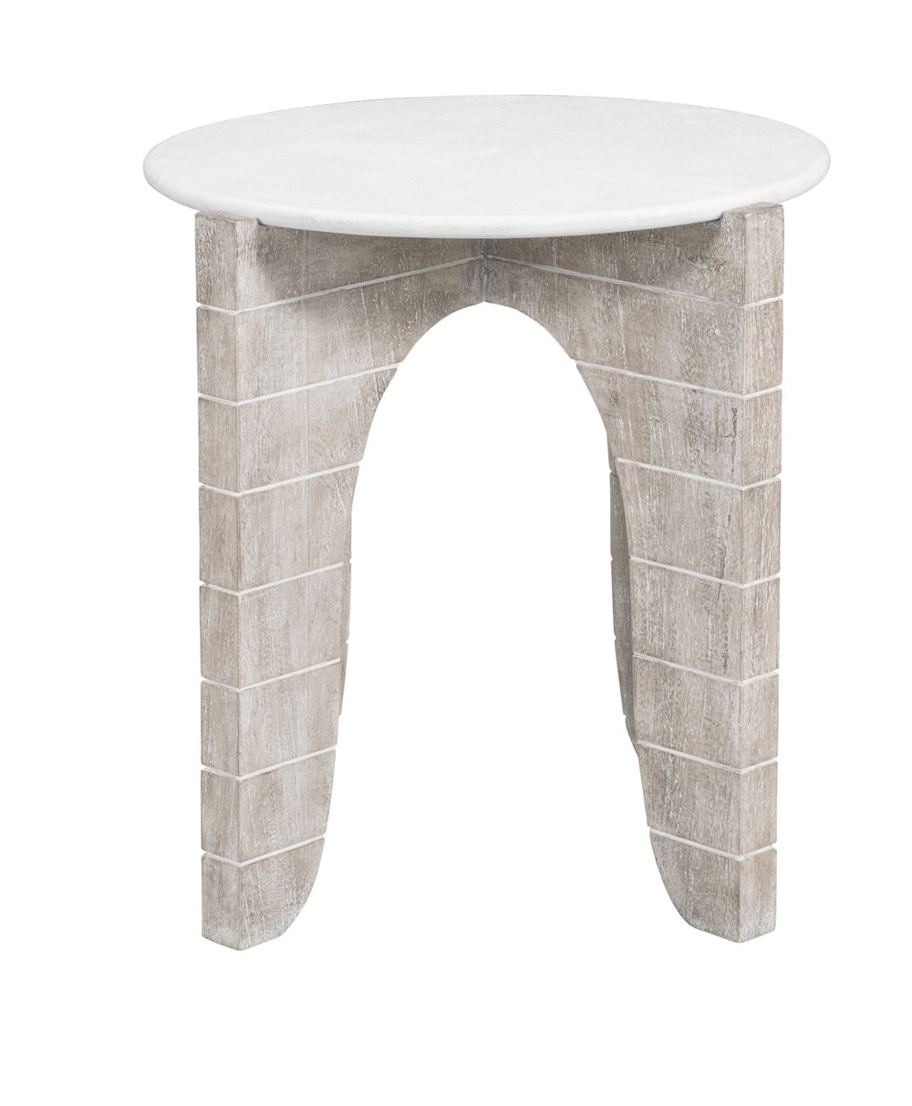 Basset Mirror Bali Round End Table - Coastal Modern Farmhouse Design With Solid Mango Base & Faux Plaster Top White  5931-lr-220