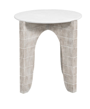 Basset Mirror Bali Round End Table - Coastal Modern Farmhouse Design With Solid Mango Base & Faux Plaster Top White  5931-lr-220