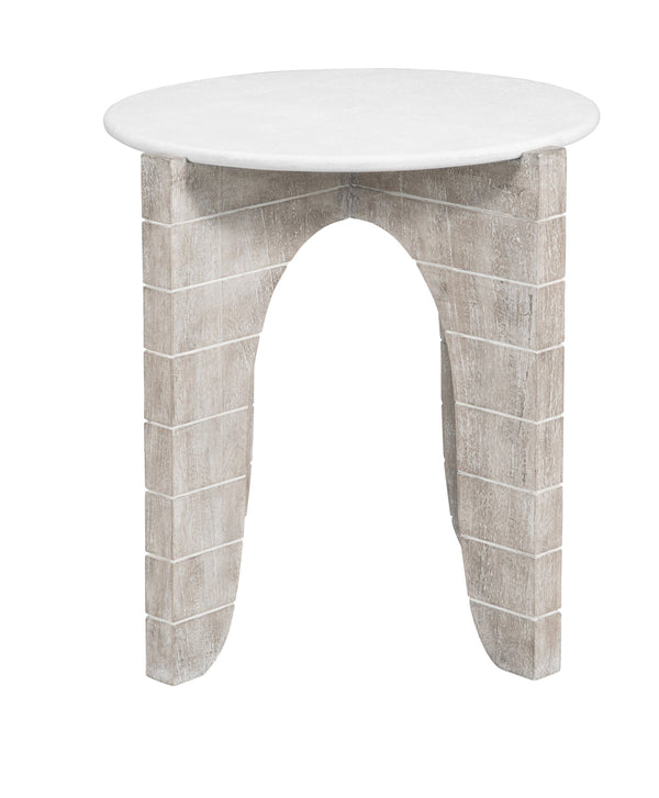 Basset Mirror Bali Round End Table - Coastal Modern Farmhouse Design With Solid Mango Base & Faux Plaster Top White  5931-lr-220