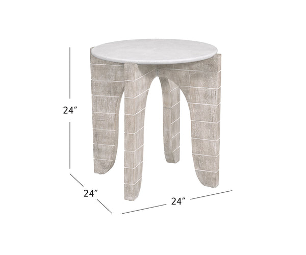 Basset Mirror Bali Round End Table - Coastal Modern Farmhouse Design With Solid Mango Base & Faux Plaster Top White  5931-lr-220