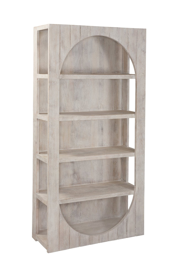 Basset Mirror Bali Etagere Bookcase - Coastal Modern Farmhouse Style, Solid Mango Wood, Elegant White-wash Finish White Mango Wood,Resin 5931-lr-572