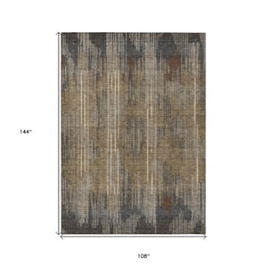 Homeroots 3' Artichoke Green And Ivory Striped Washable Area Rug For Indoor Or Outdoor Spaces, Durable Design 9' X 12' Polyester 593100