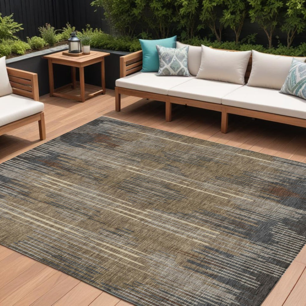 HomeRoots 9' Timeless Taupe Gray and Ivory Striped Washable Area Rug for Indoor and Outdoor Stylish Living 9' X 12' 593100