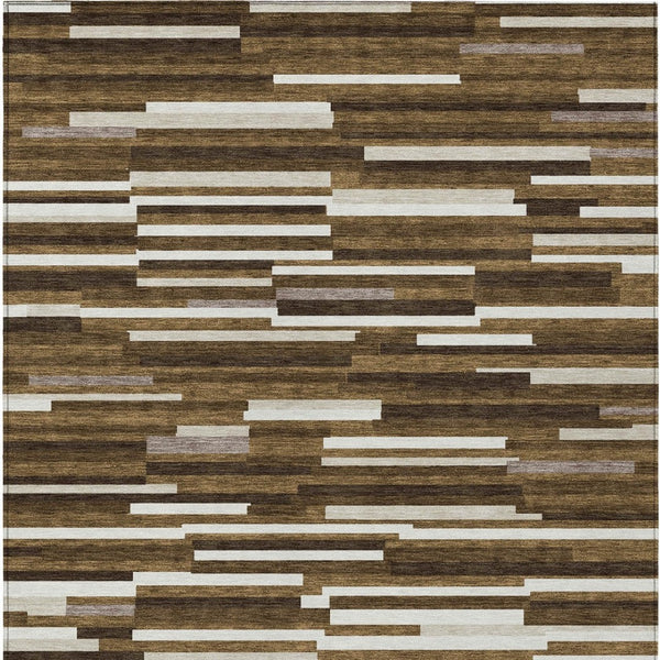 Homeroots 3' Brown And Ivory Striped Washable Area Rug - Stylish Comfort For Indoor And Outdoor Spaces 3' X 5' Polyester 593102
