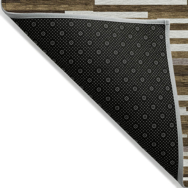 Homeroots 3' Brown And Ivory Striped Washable Area Rug - Stylish Comfort For Indoor And Outdoor Spaces 3' X 5' Polyester 593102