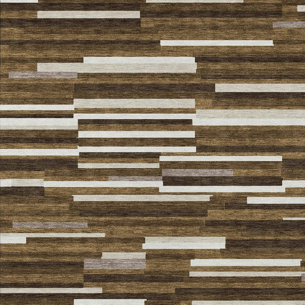 Homeroots 3' Brown And Ivory Striped Washable Area Rug - Stylish Comfort For Indoor And Outdoor Spaces 3' X 5' Polyester 593102
