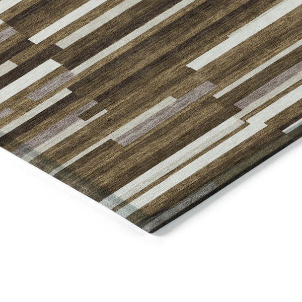 Homeroots 3' Brown And Ivory Striped Washable Area Rug - Stylish Comfort For Indoor And Outdoor Spaces 5' X 8' Polyester 593103