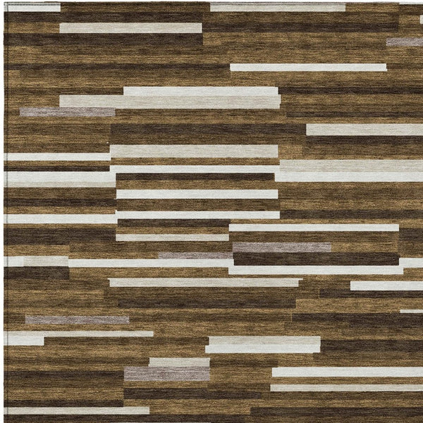 Homeroots 3' Brown And Ivory Striped Washable Area Rug - Stylish Comfort For Indoor And Outdoor Spaces 5' X 8' Polyester 593103