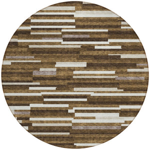 Homeroots 3' Brown And Ivory Striped Washable Area Rug - Stylish Comfort For Indoor And Outdoor Spaces 8' Round Polyester 593104