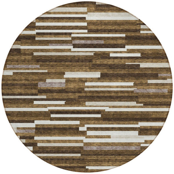Homeroots 3' Brown And Ivory Striped Washable Area Rug - Stylish Comfort For Indoor And Outdoor Spaces 8' Round Polyester 593104
