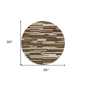 Homeroots 3' Brown And Ivory Striped Washable Area Rug - Stylish Comfort For Indoor And Outdoor Spaces 8' Round Polyester 593104