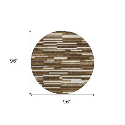 Homeroots 3' Brown And Ivory Striped Washable Area Rug - Stylish Comfort For Indoor And Outdoor Spaces 8' Round Polyester 593104