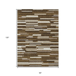 Homeroots 3' Brown And Ivory Striped Washable Area Rug - Stylish Comfort For Indoor And Outdoor Spaces 8' X 10' Polyester 593105