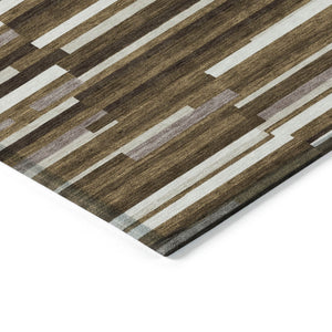 Homeroots 3' Brown And Ivory Striped Washable Area Rug - Stylish Comfort For Indoor And Outdoor Spaces 8' X 10' Polyester 593105