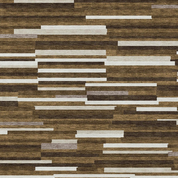 Homeroots 3' Brown And Ivory Striped Washable Area Rug - Stylish Comfort For Indoor And Outdoor Spaces 8' X 10' Polyester 593105