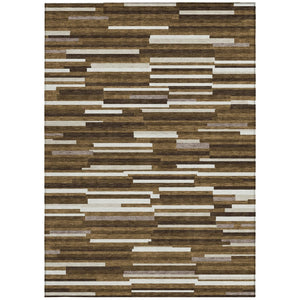 Homeroots 3' Brown And Ivory Striped Washable Area Rug - Stylish Comfort For Indoor And Outdoor Spaces 9' X 12' Polyester 593106