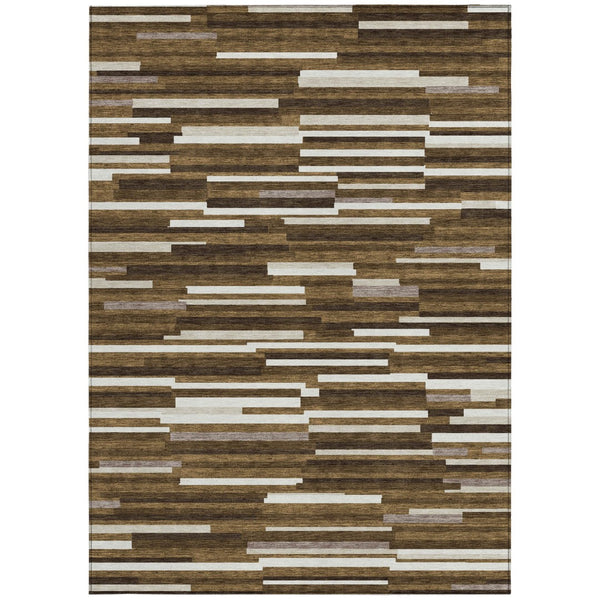 Homeroots 3' Brown And Ivory Striped Washable Area Rug - Stylish Comfort For Indoor And Outdoor Spaces 9' X 12' Polyester 593106